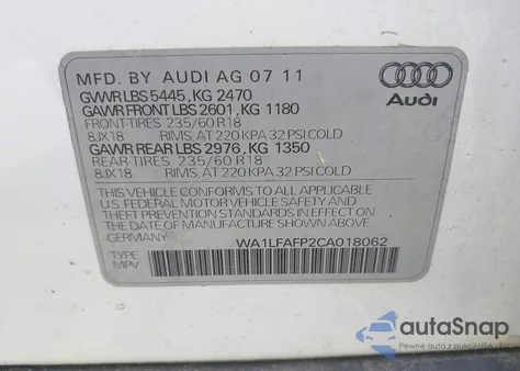 2012 Audi Q5 2.0T Premium from USA, damaged, VIN WA1LFAFP2CA018062